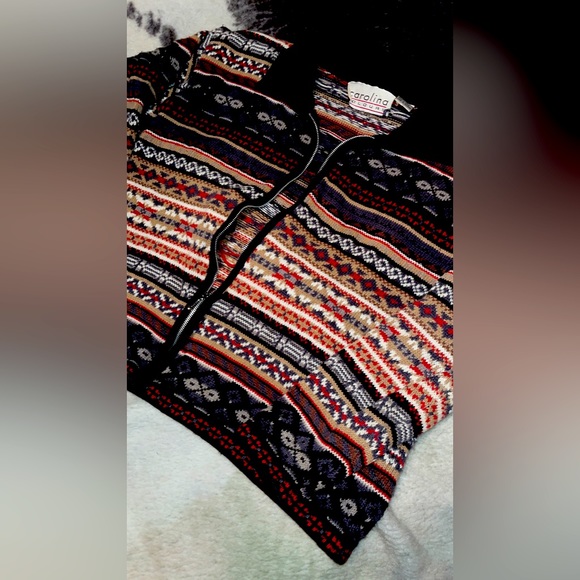 Vintage women’s Medium Carlolina Colours zip up Aztec Cowl neck Sweater EUC - Picture 1 of 12